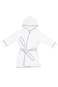 Hooded Bath Robe in Cloud with Storm Trim