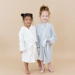 Hooded Bath Robe in Storm with Cloud Trim
