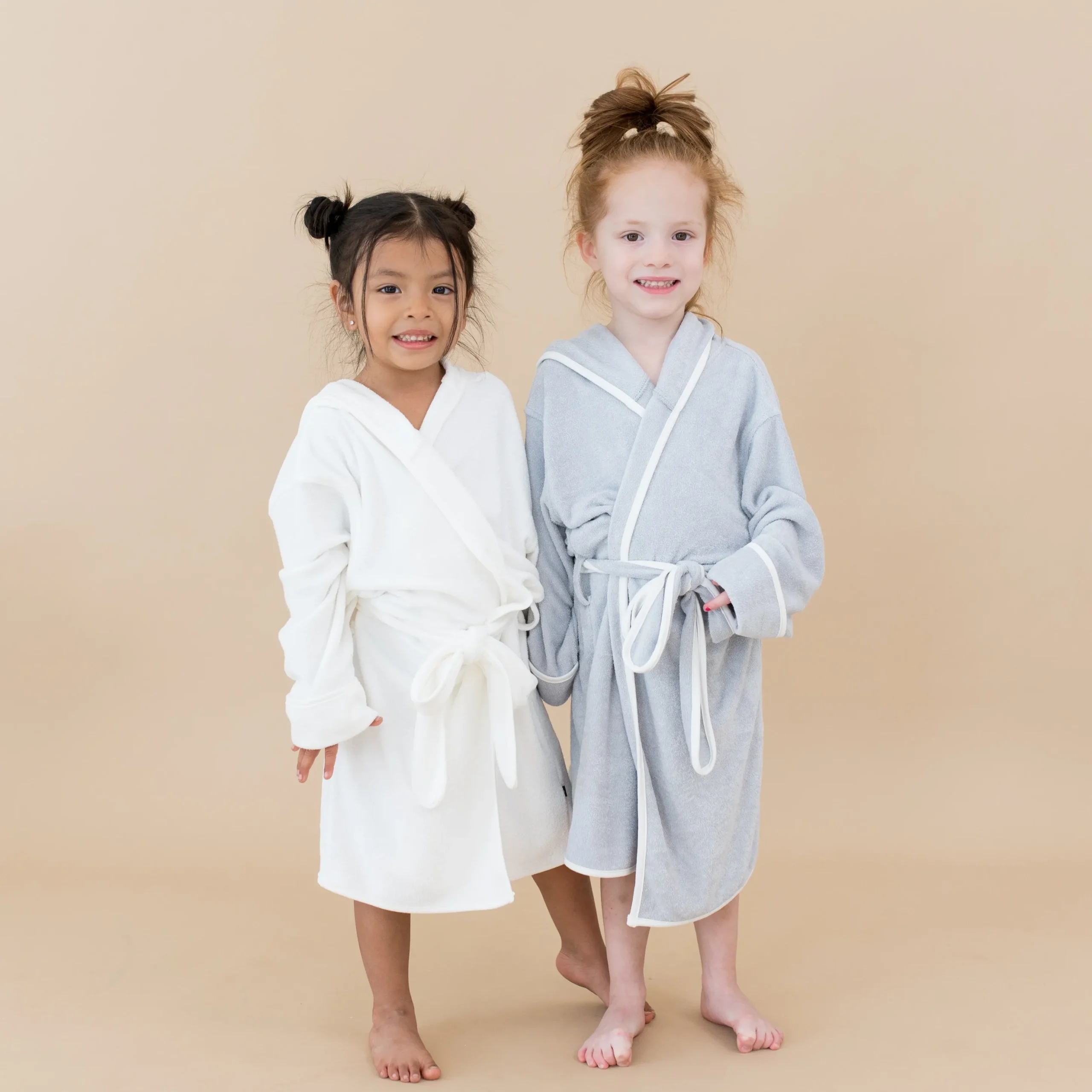 Hooded Bath Robe in Storm with Cloud Trim