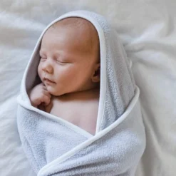 Hooded Bath Towel in Storm with Cloud Trim