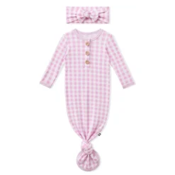 Knotted Gown with Bow Set in Gingham Thistle