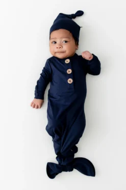 Knotted Gown with Hat Set in Navy