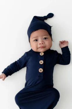 Knotted Gown with Hat Set in Navy