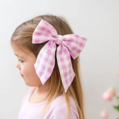 Large Alligator Clip Bow in Gingham Thistle