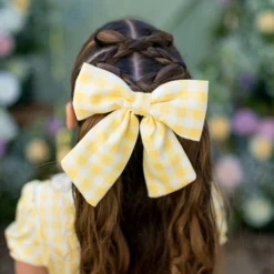 Large Alligator Clip Bow in Gingham Chamomile
