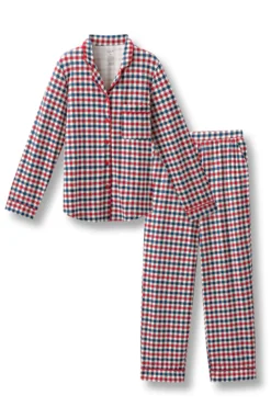 Long-Sleeved Women's Pajama Set in Patriotic Gingham