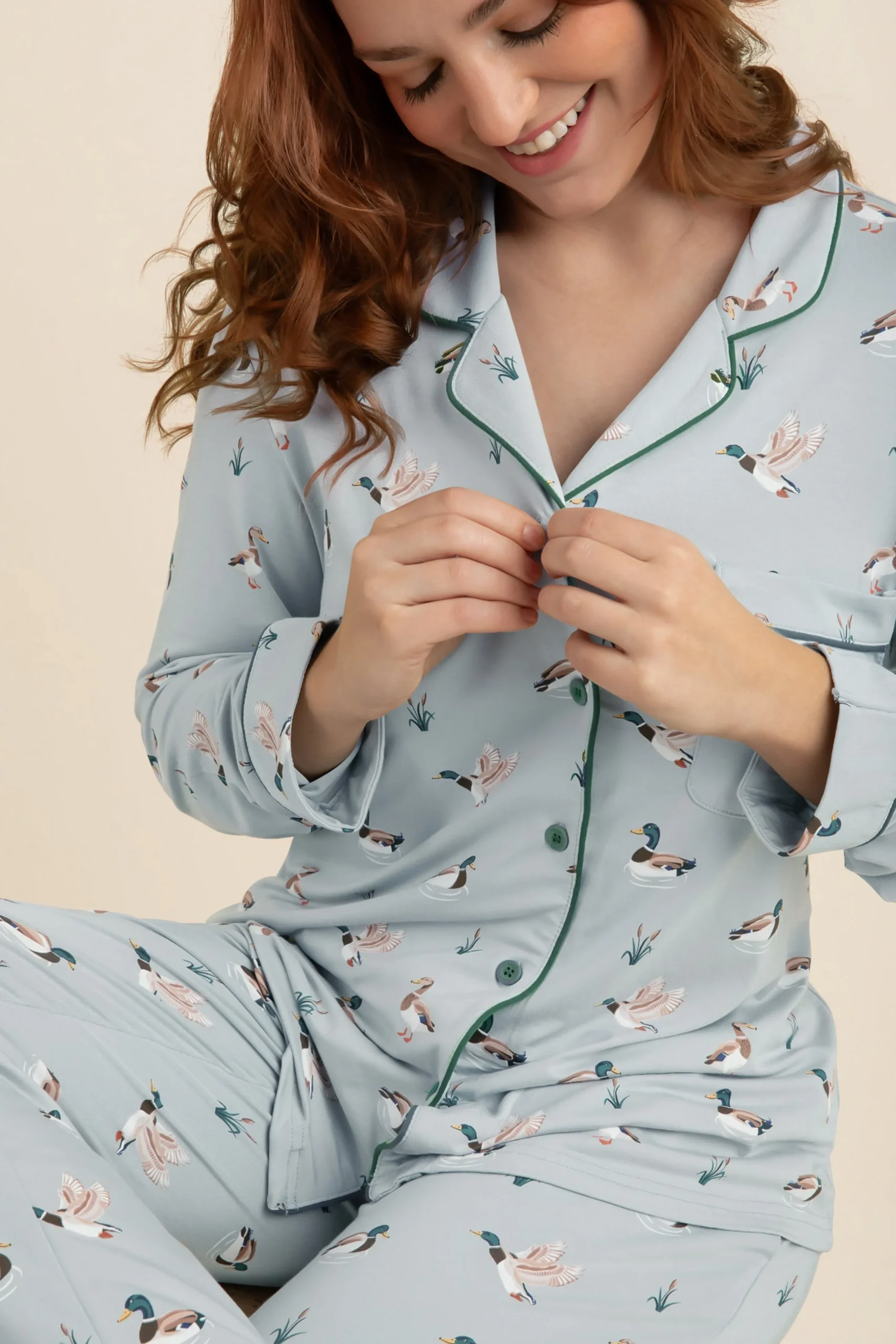 Long-Sleeved Women's Pajama Set in Mallard Duck