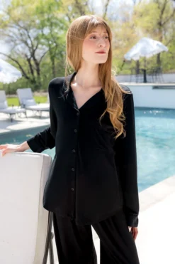 Long-Sleeved Women's Pajama Set in Midnight with Midnight Trim