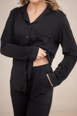 Long-Sleeved Women's Pajama Set in Midnight with Midnight Trim