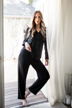 Long-Sleeved Women's Pajama Set in Midnight with Midnight Trim