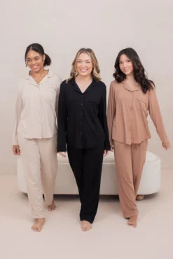 Long-Sleeved Women's Pajama Set in Midnight with Midnight Trim