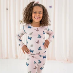Long Sleeve Pajamas in Blush Butterfly