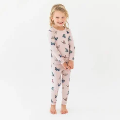 Long Sleeve Pajamas in Blush Butterfly