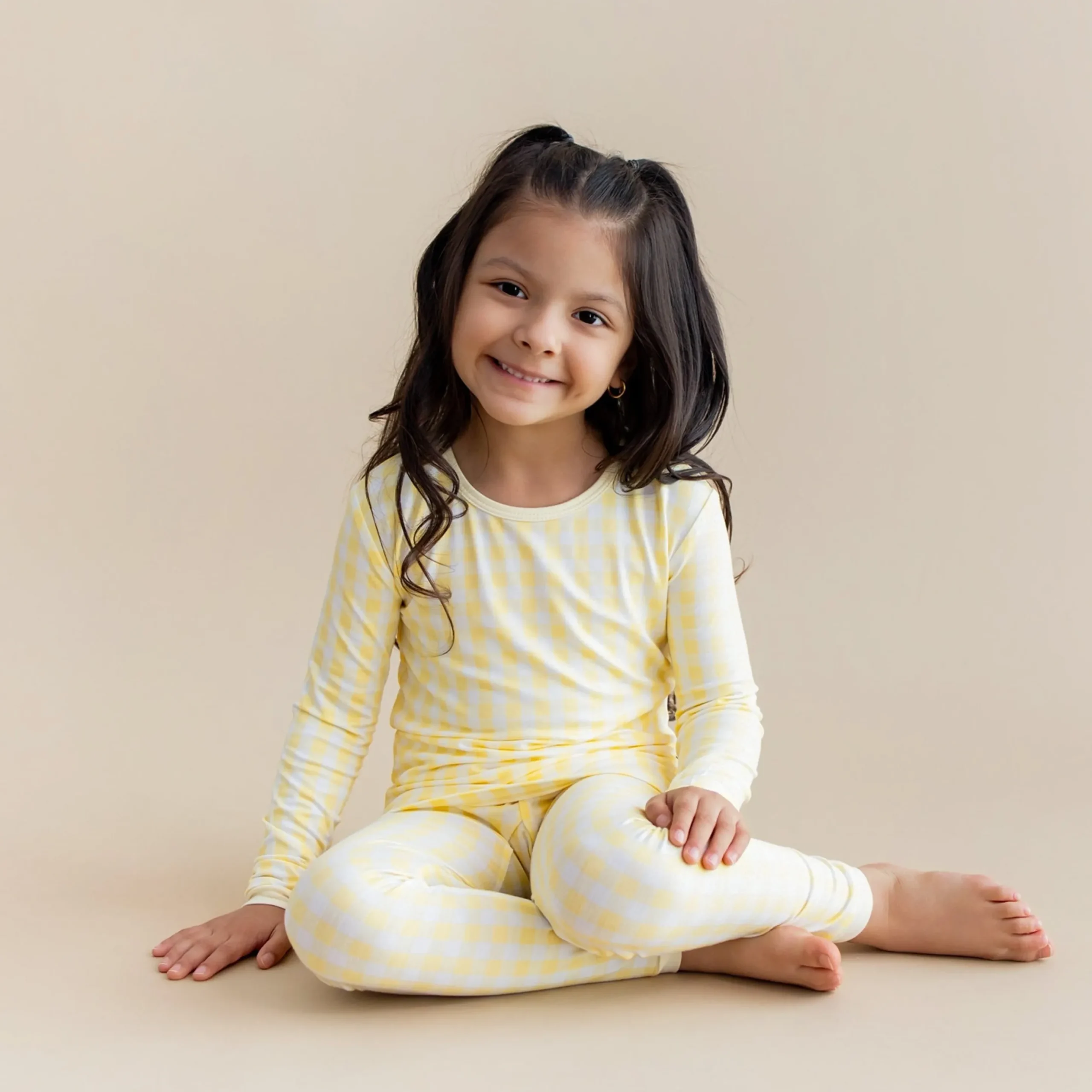 Long Sleeve Pajamas in Gingham Chamomile