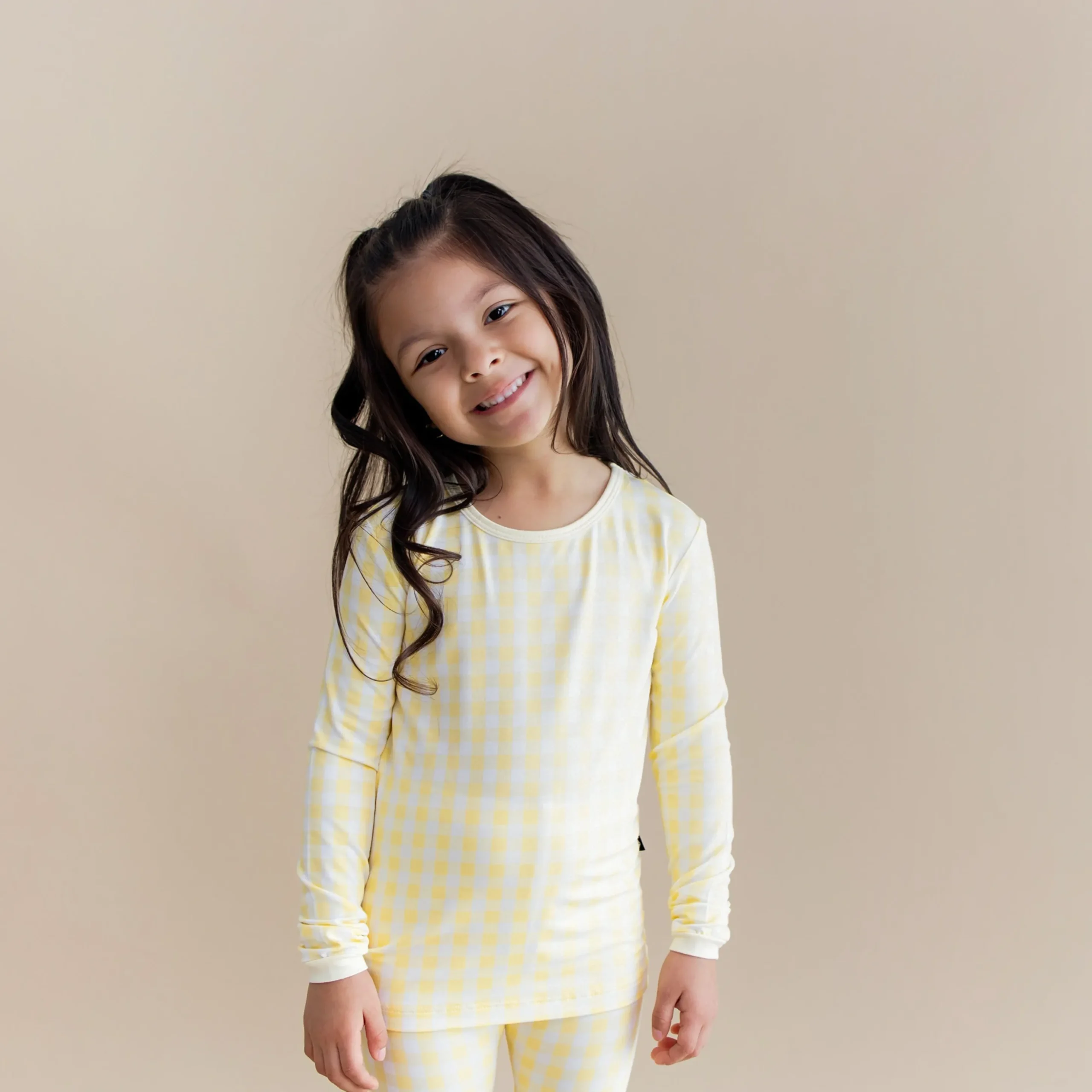 Long Sleeve Pajamas in Gingham Chamomile