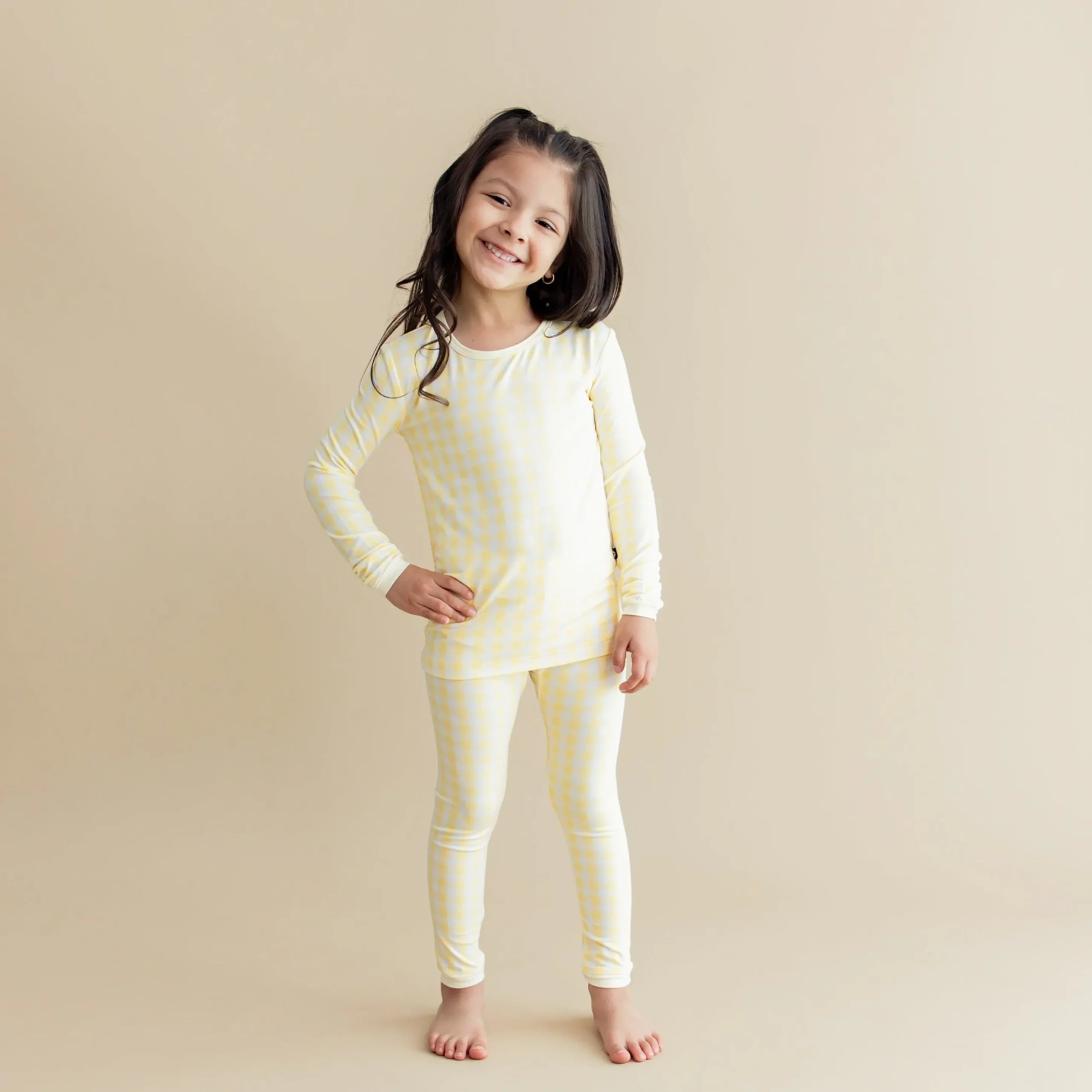 Long Sleeve Pajamas in Gingham Chamomile