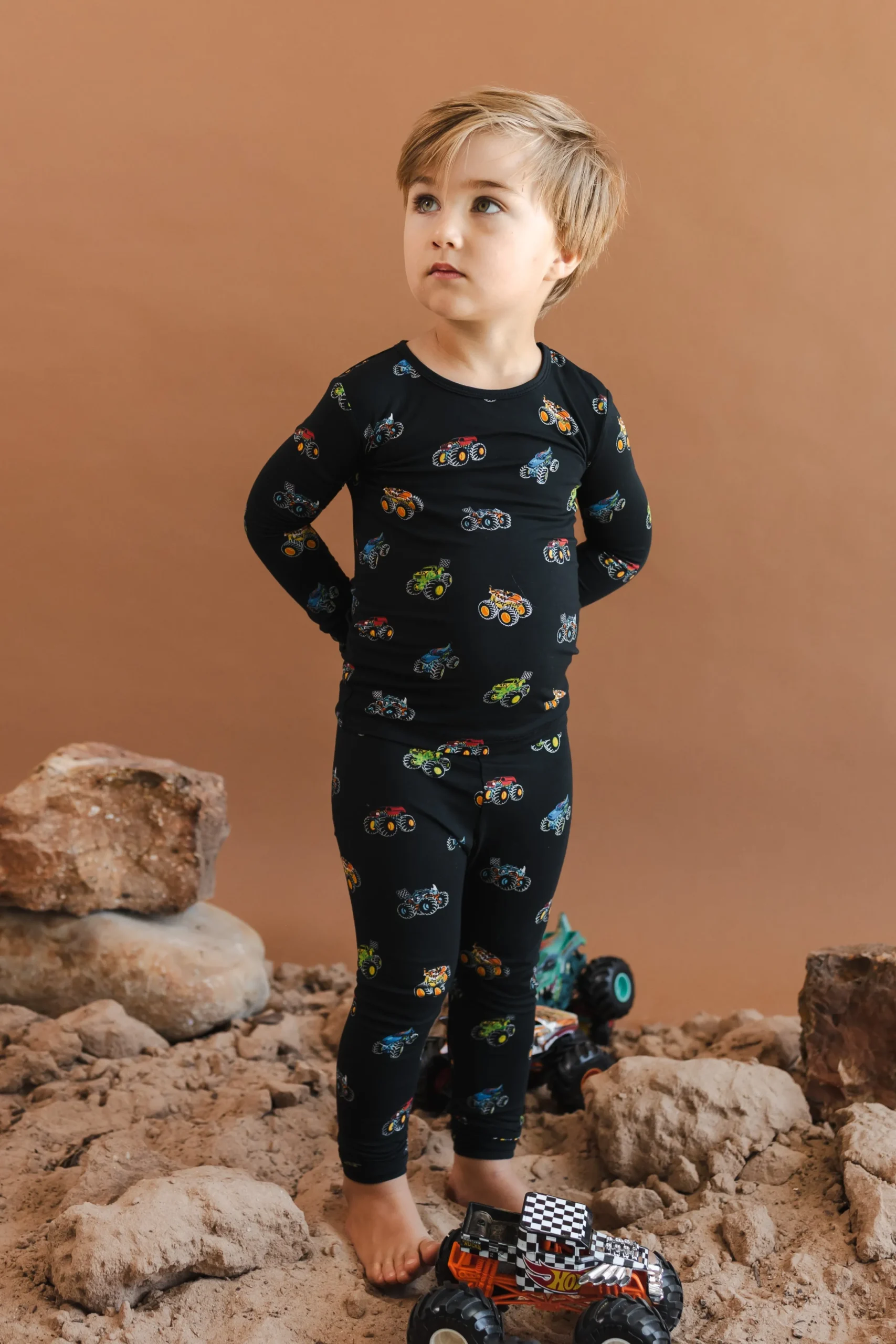 Long Sleeve Pajamas in Monster Truck