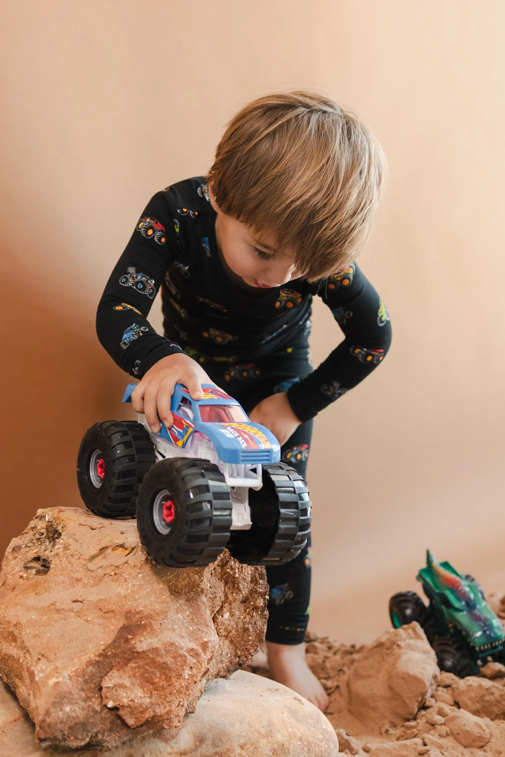 Long Sleeve Pajamas in Monster Truck
