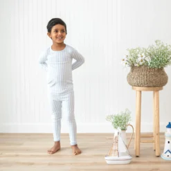 Long Sleeve Pajamas in Small Mist Stripe