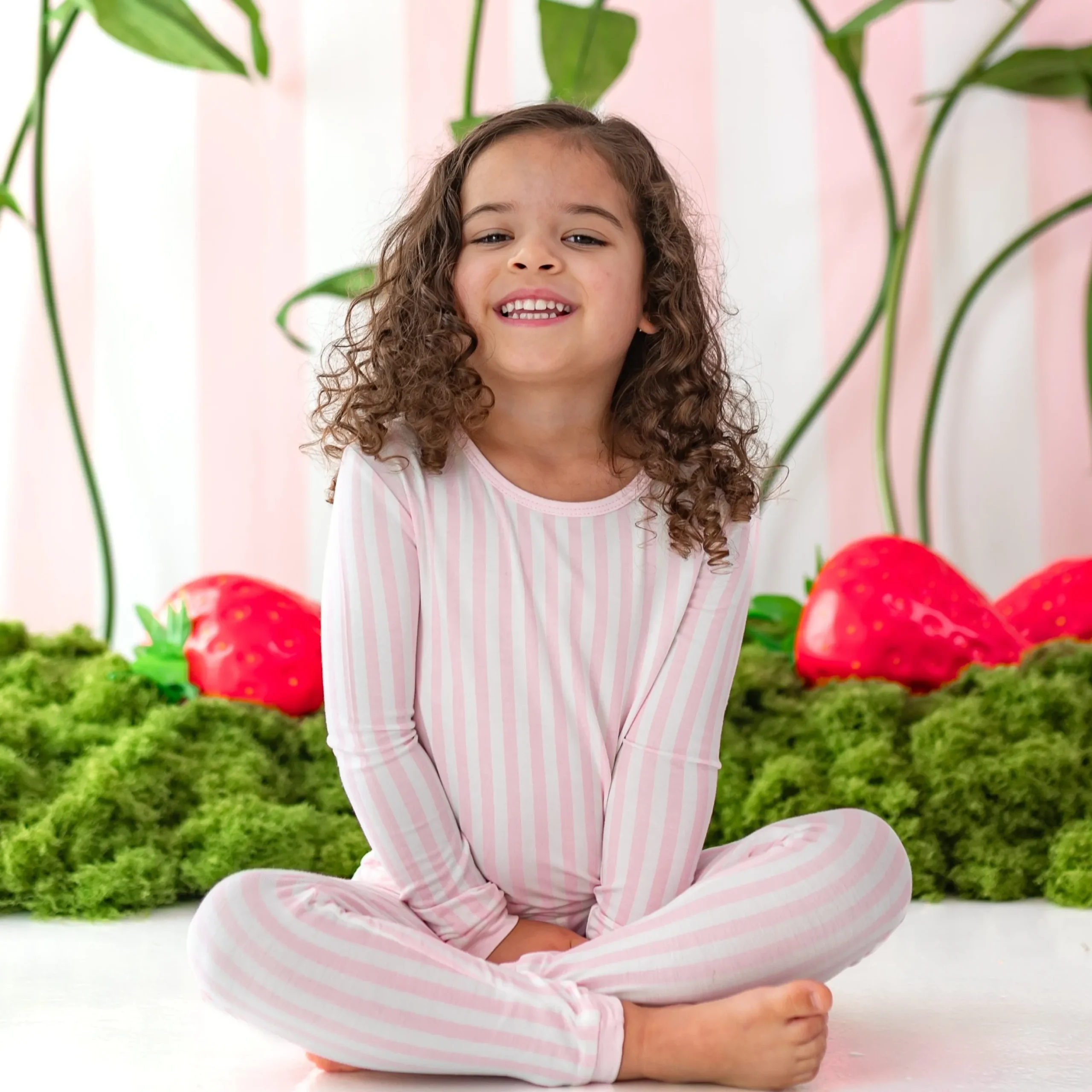 Long Sleeve Pajamas in Small Sakura Stripe