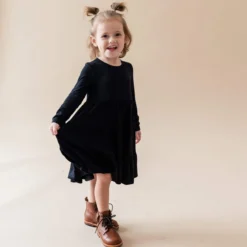 Long Sleeve Tiered Dress in Midnight