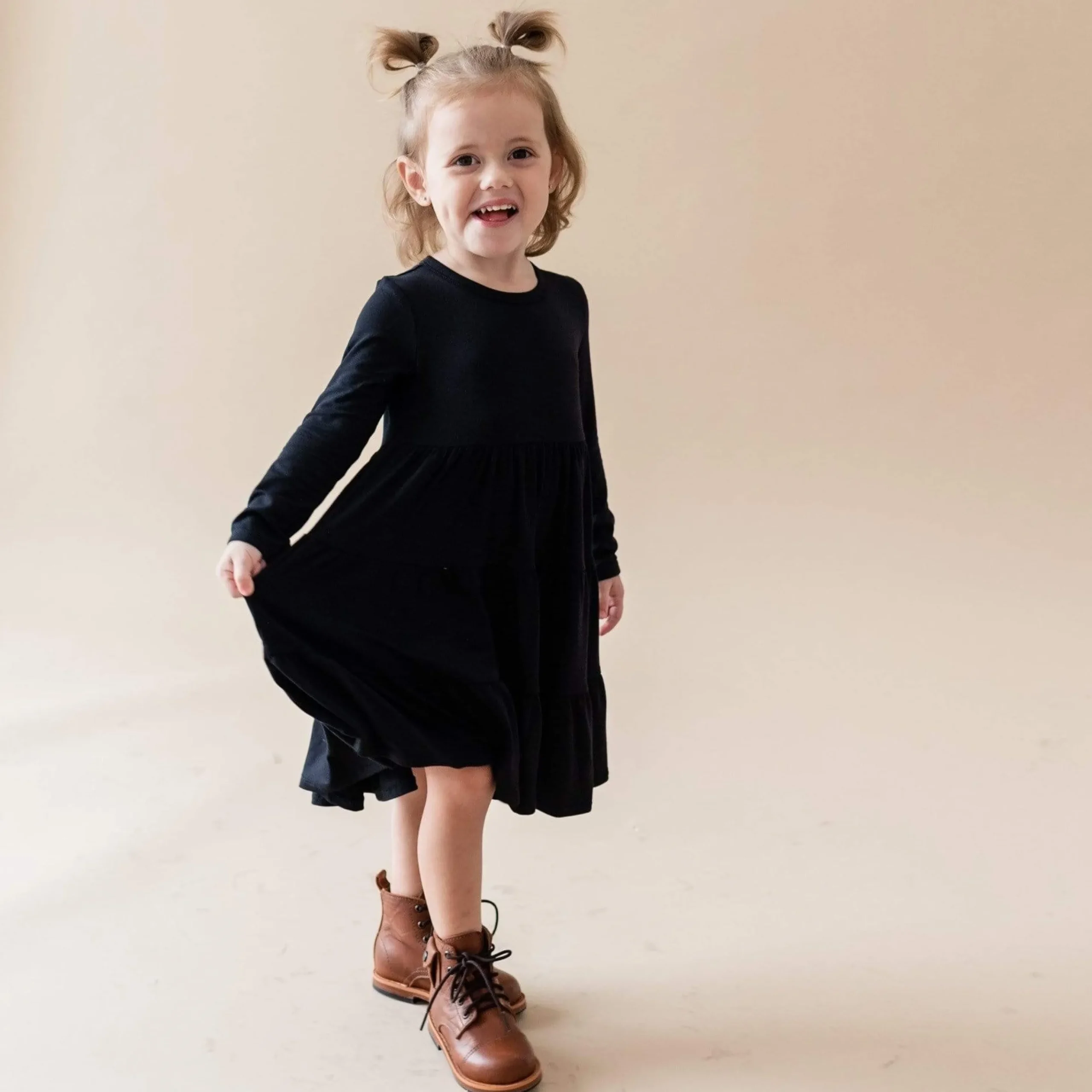 Long Sleeve Tiered Dress in Midnight
