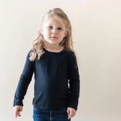 Long Sleeve Toddler Crew Neck Tee in Midnight