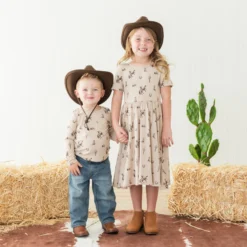 Long Sleeve Toddler Crew Neck Tee in Classic Cowboy