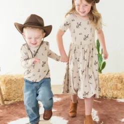 Long Sleeve Toddler Crew Neck Tee in Classic Cowboy