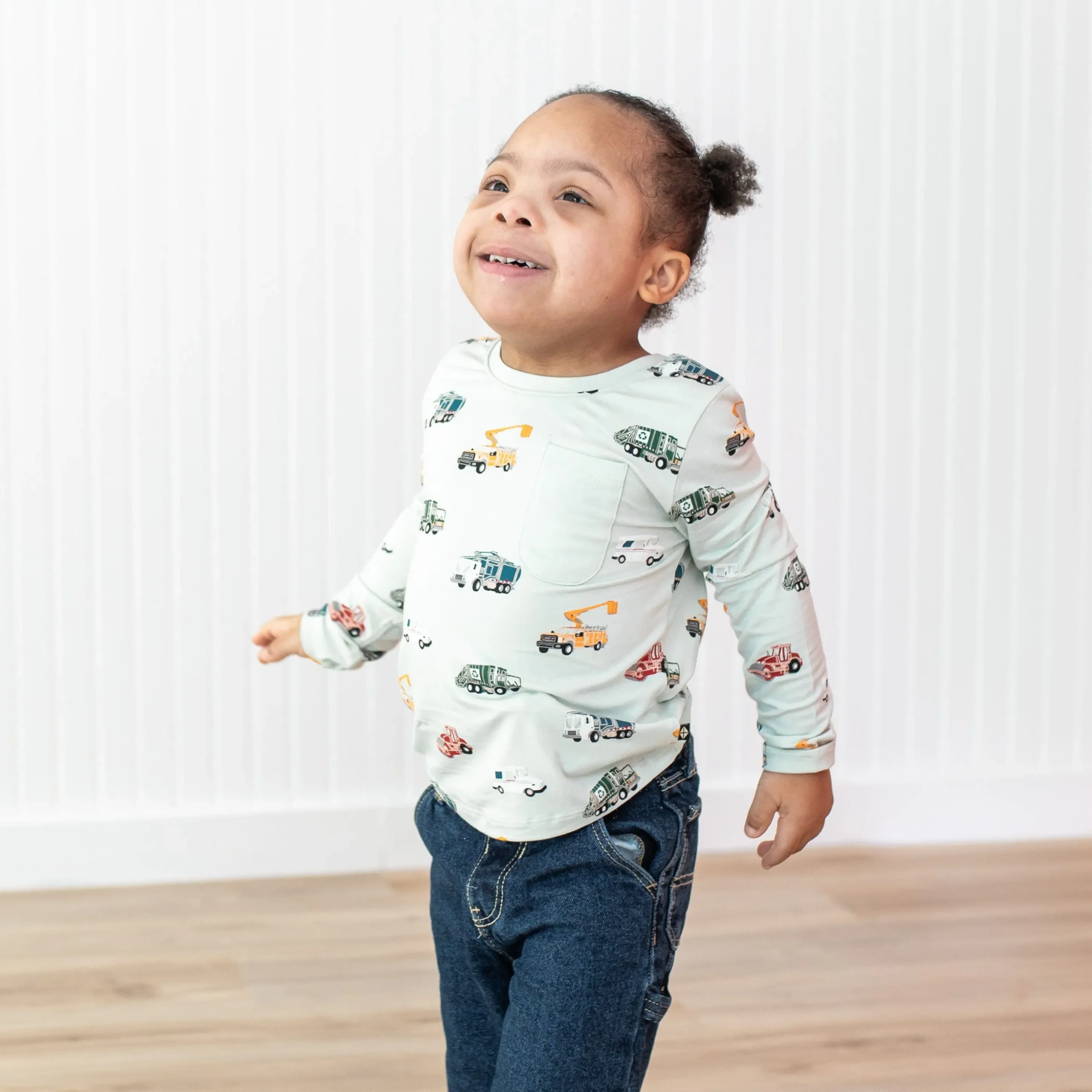 Long Sleeve Toddler Crew Neck Tee in City Vehicles