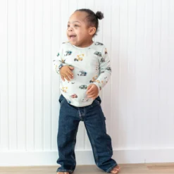Long Sleeve Toddler Crew Neck Tee in City Vehicles