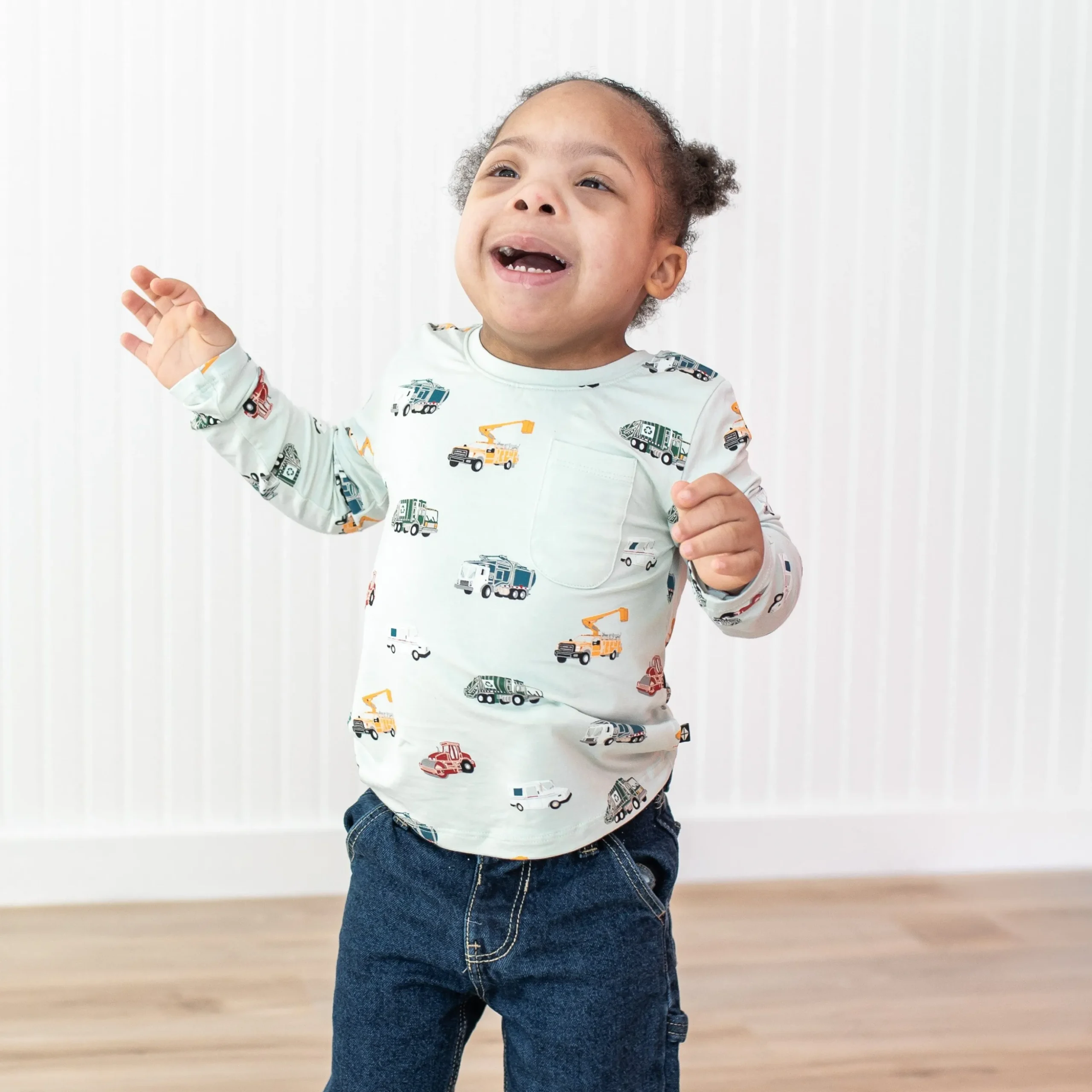 Long Sleeve Toddler Crew Neck Tee in City Vehicles