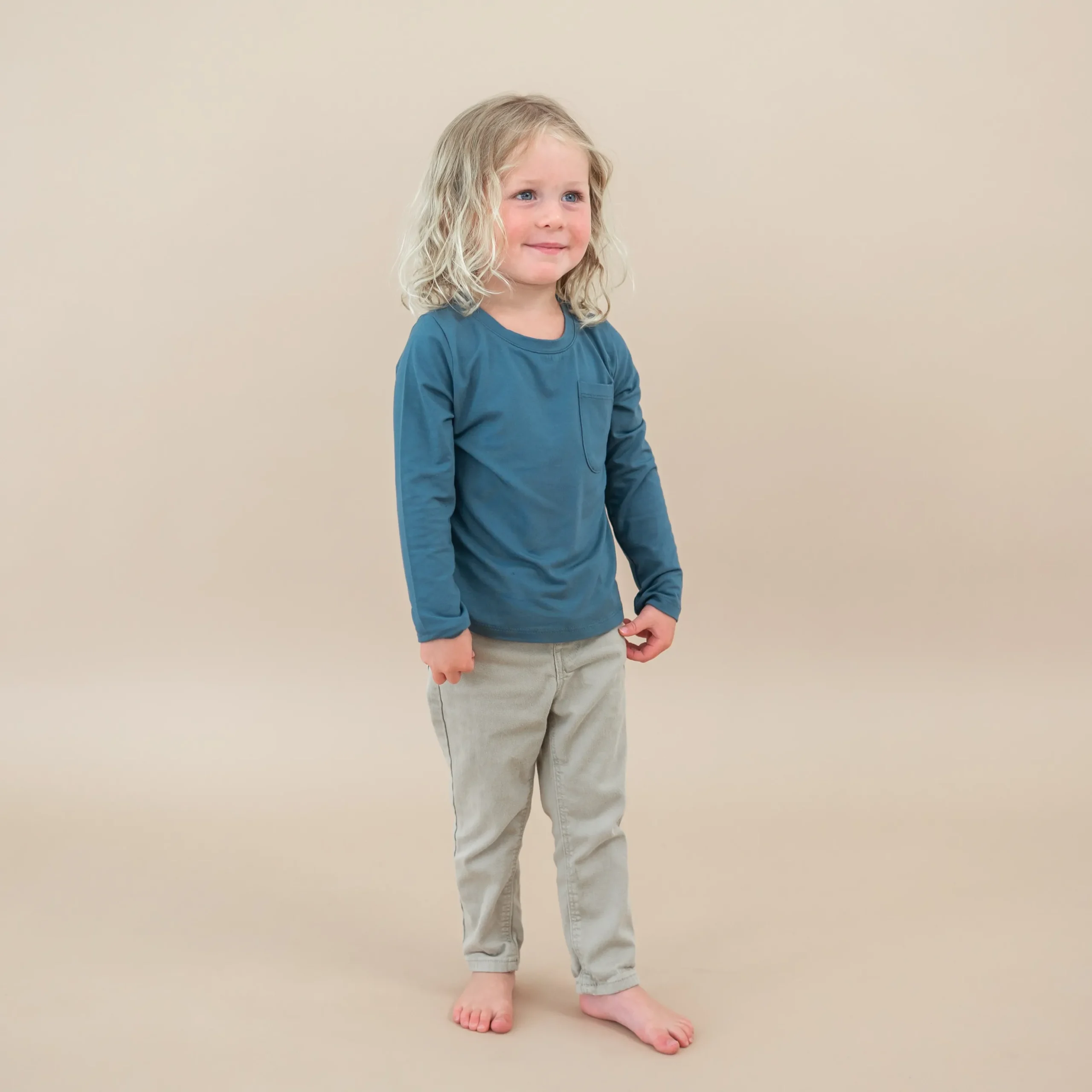 Long Sleeve Toddler Crew Neck Tee in Atlantic
