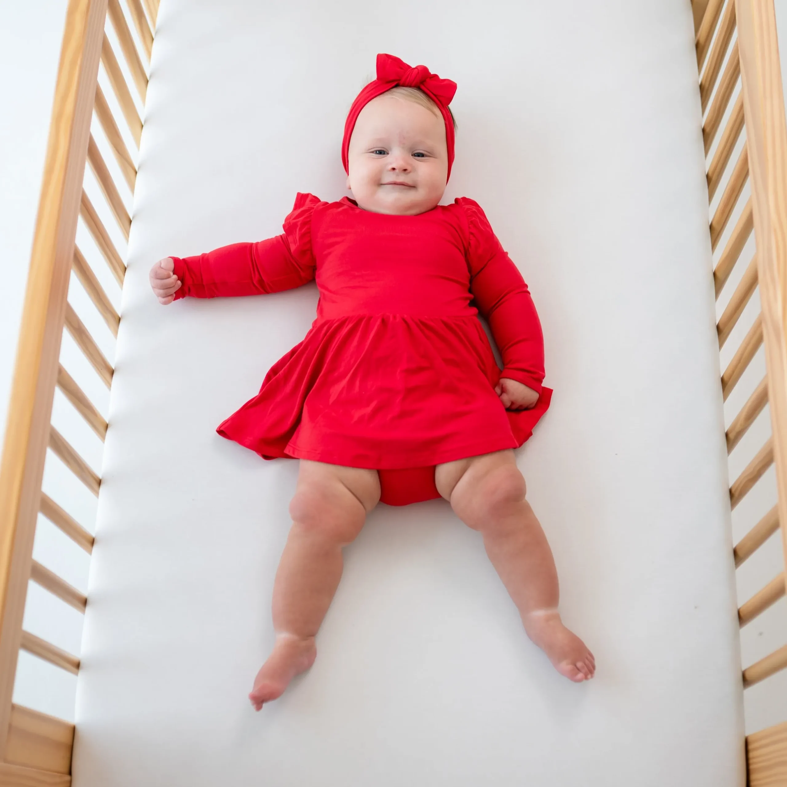 Long Sleeve Twirl Bodysuit Dress in Cardinal