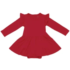 Long Sleeve Twirl Bodysuit Dress in Cardinal