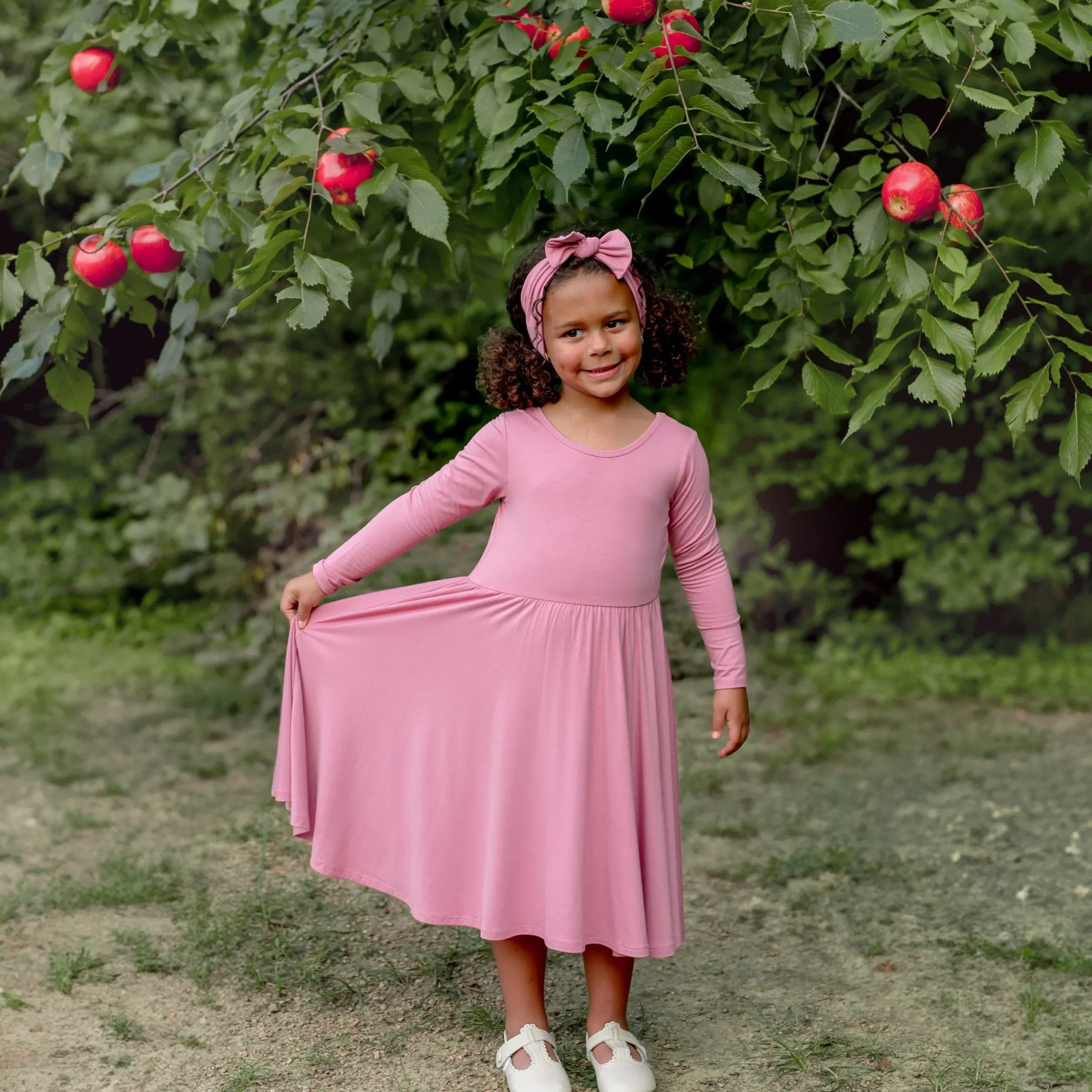 Long Sleeve Twirl Dress in Apple Blossom