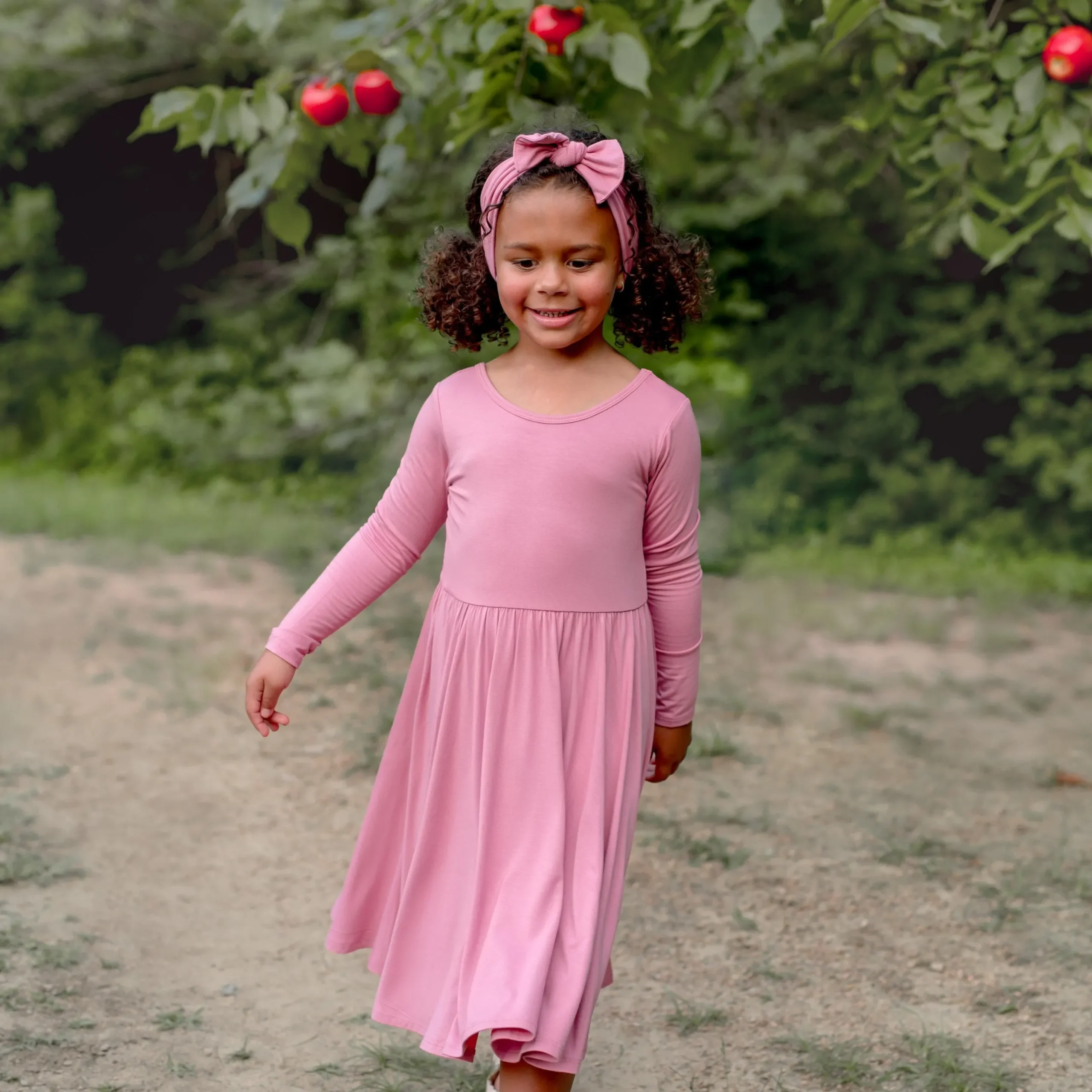 Long Sleeve Twirl Dress in Apple Blossom