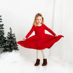 Long Sleeve Twirl Dress in Cardinal