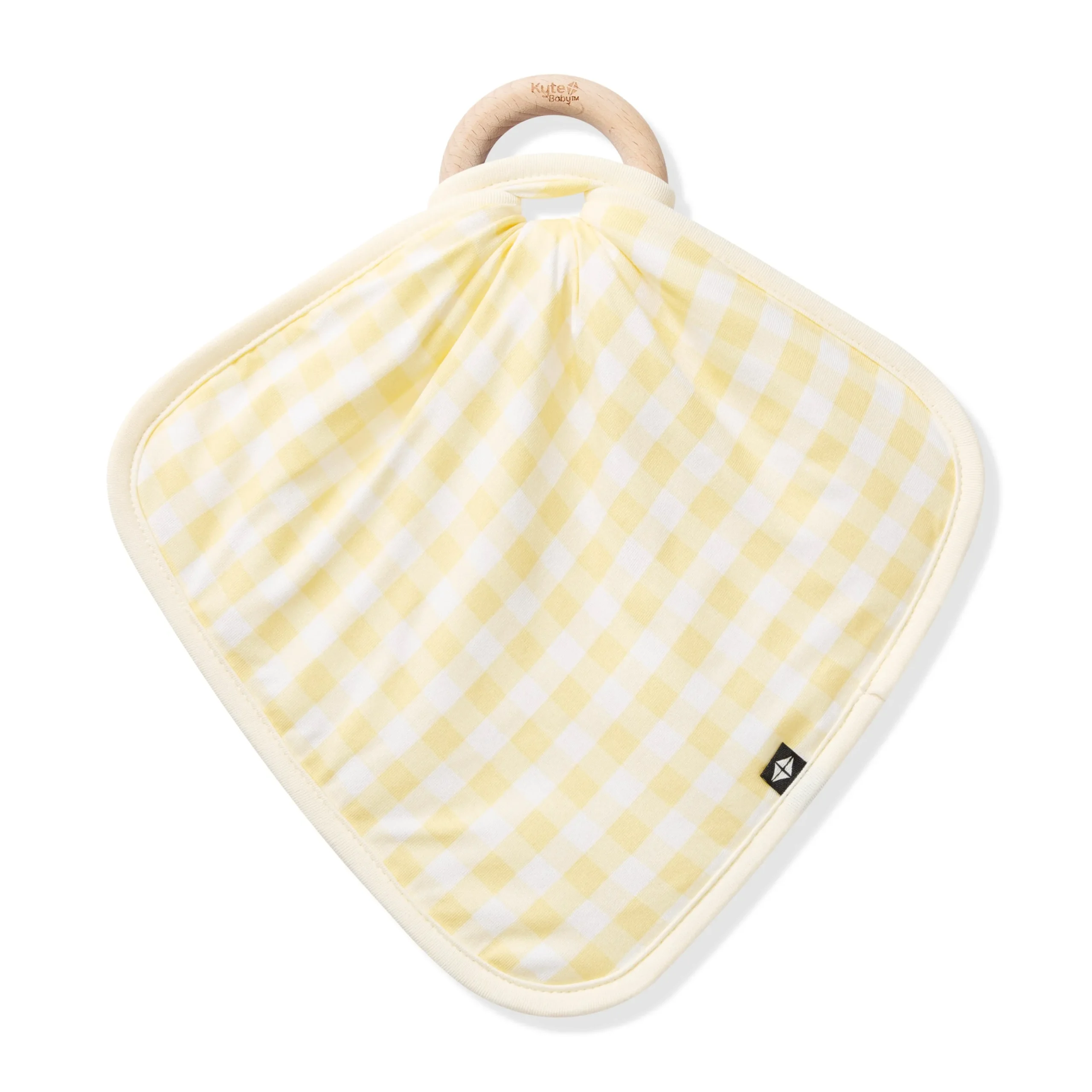 Lovey in Gingham Chamomile with Removable Wooden Teething Ring