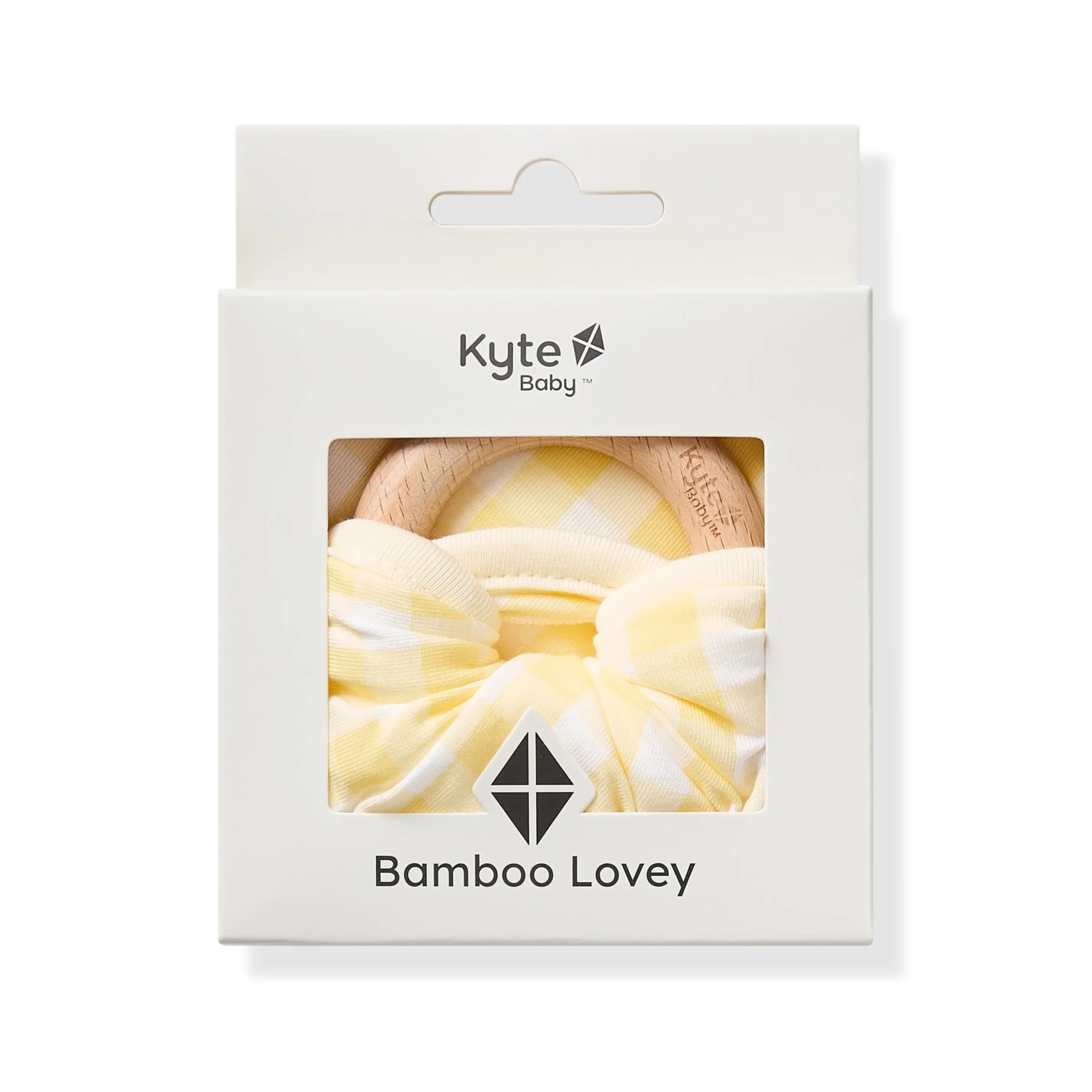 Lovey in Gingham Chamomile with Removable Wooden Teething Ring