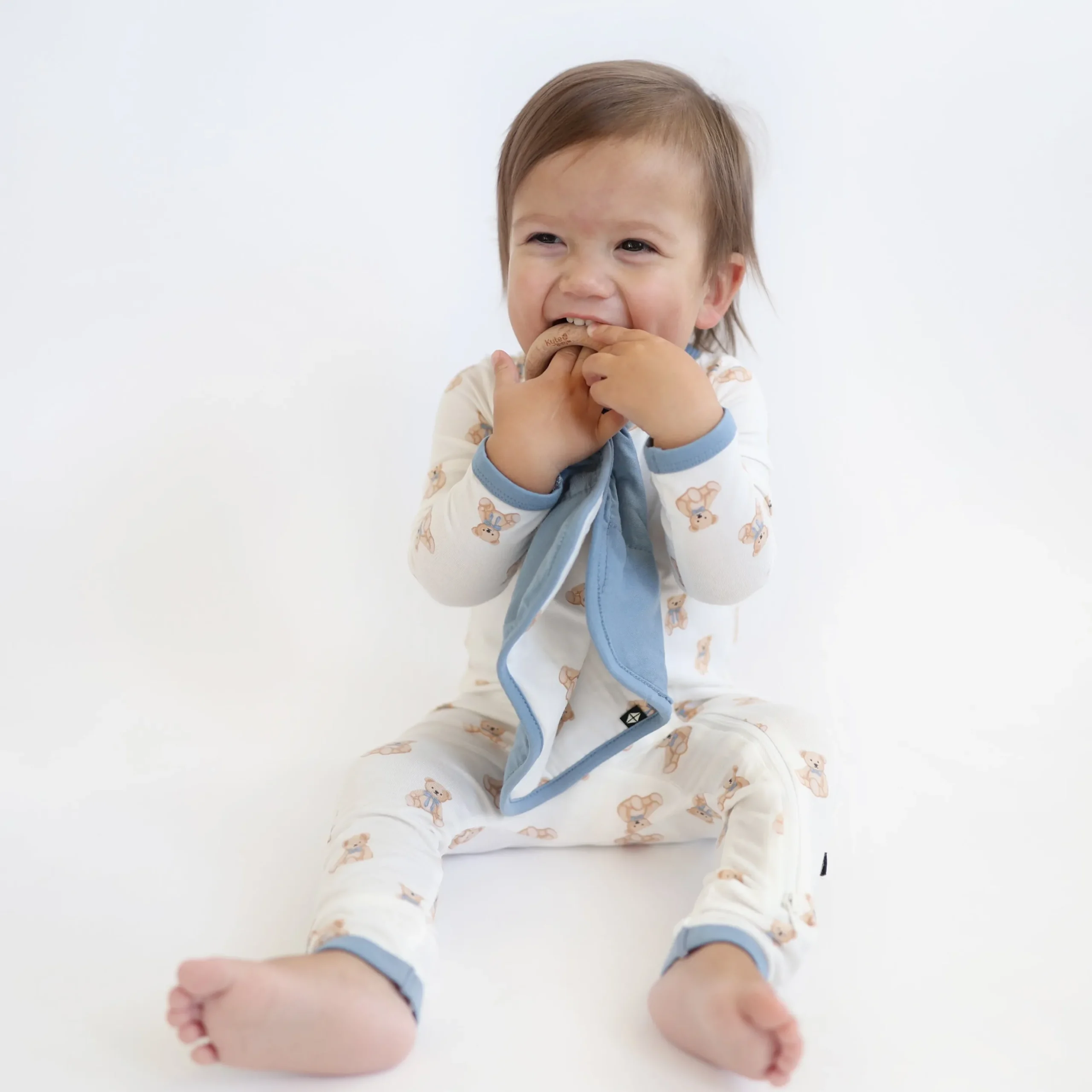 Lovey in Teddy Bear with Removable Wooden Teething Ring