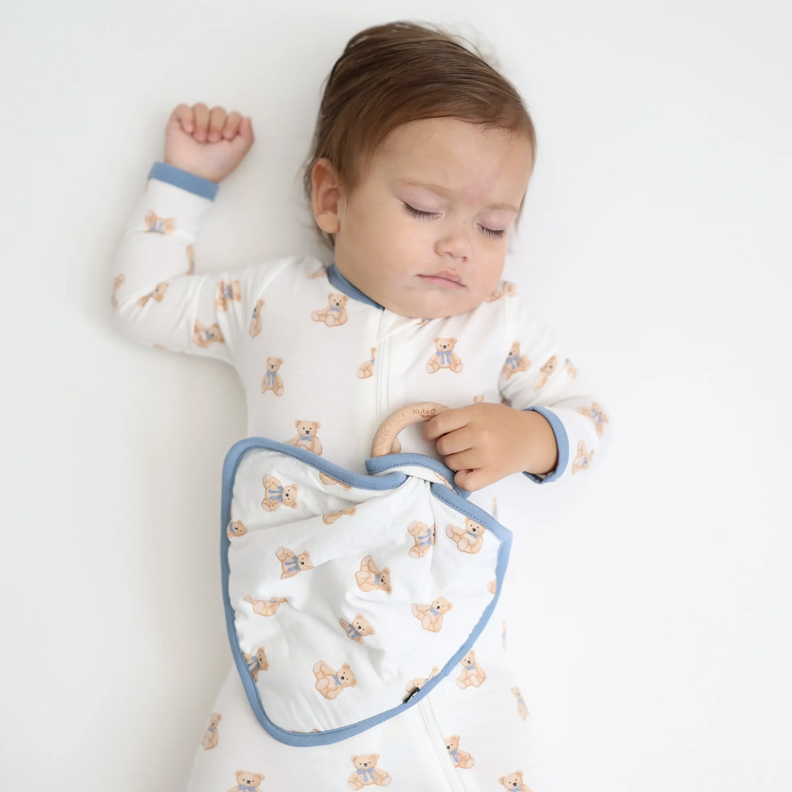 Lovey in Teddy Bear with Removable Wooden Teething Ring
