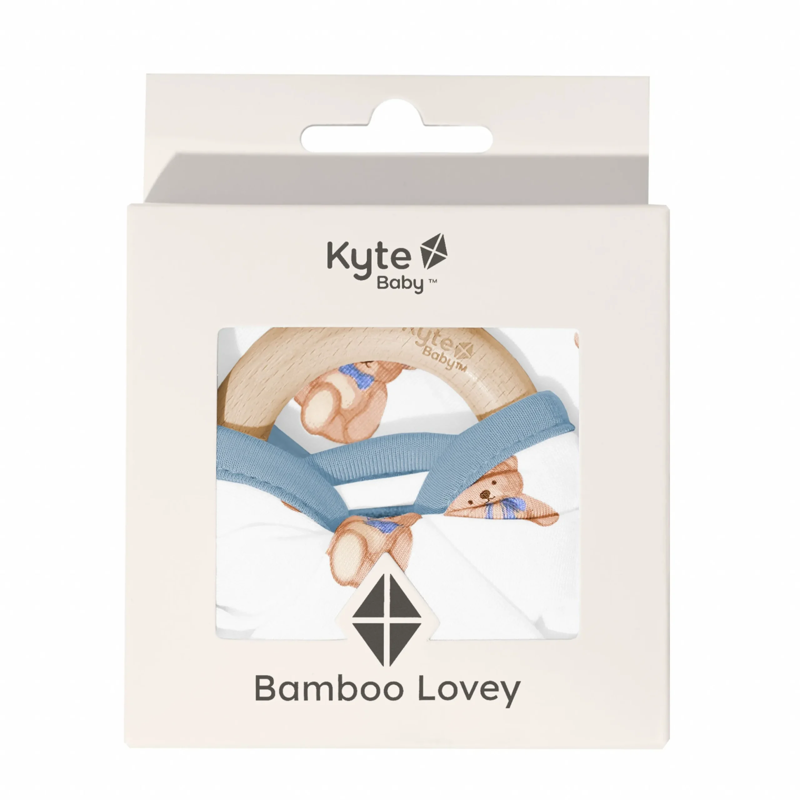 Lovey in Teddy Bear with Removable Wooden Teething Ring
