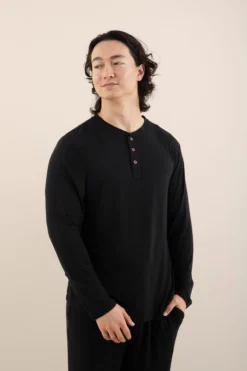 Men's Long Sleeve Henley Top in Midnight