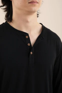 Men's Long Sleeve Henley Top in Midnight