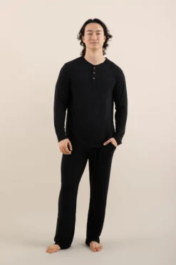 Men's Long Sleeve Henley Top in Midnight