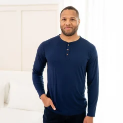 Men's Long Sleeve Henley Top in Navy