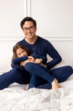Men's Long Sleeve Henley Top in Navy