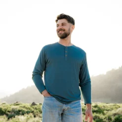 Men's Long Sleeve Henley Top in Atlantic