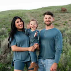 Men's Long Sleeve Henley Top in Atlantic